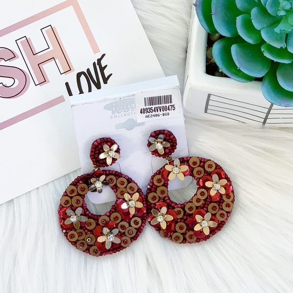 Cut Out Round Sequin Floral Bead Earrings - Picture 3 of 5